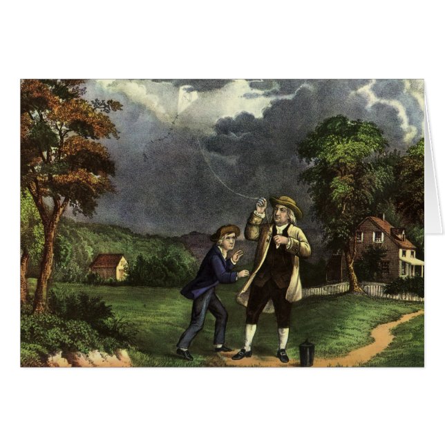 Cartão Experiência de Benjamin Franklin com Pipa e Relâmp (Frente Horizontal)
