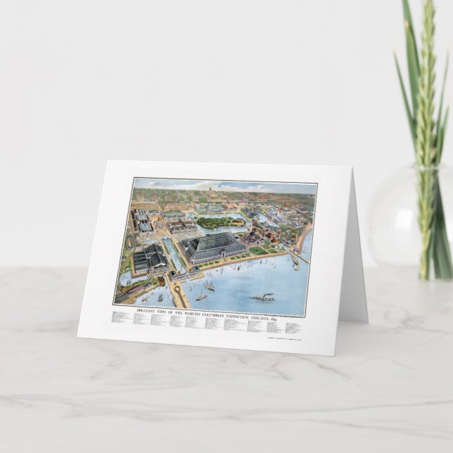 Cartão Expo Columbian de Chicago, mapa panorâmico do IL - (Frente)