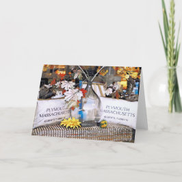 Cartão exposição na janela do centro de Plymouth MA