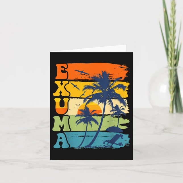 Cartão Exuma Bahamas Retro Palm Tree Beach Vacatio Summer (Frente)