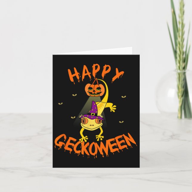 Cartão Eyelash Gecko Pumpkin, Deitada Deitada em Cuta do  (Frente)