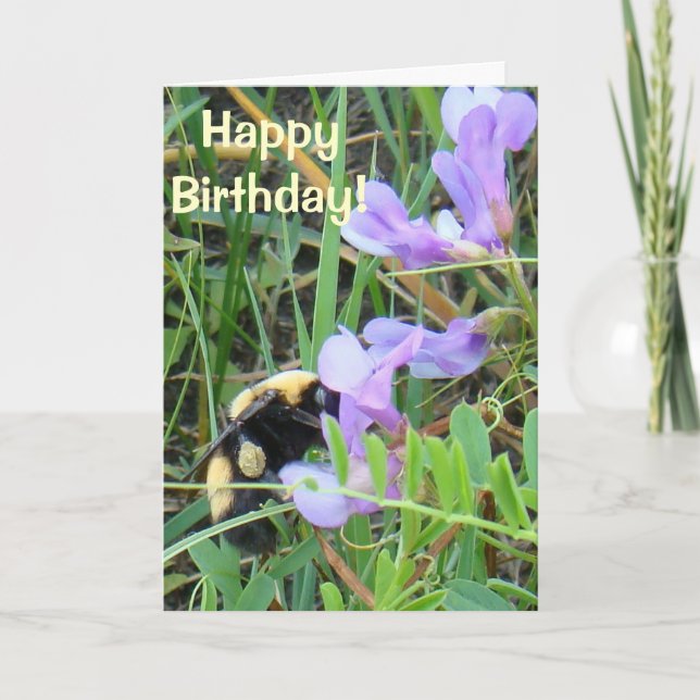 Cartão F2 Abelhas em Flores Selvagens Roxas (Frente)