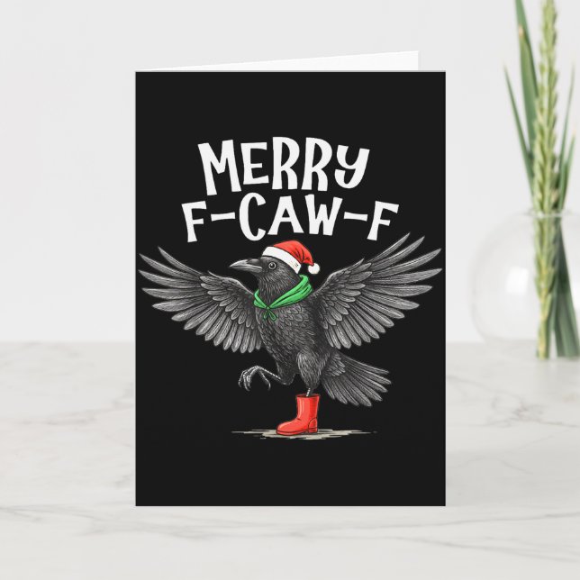 Cartão F-caw-f Merry Christmas Funny Crow Raven  (Frente)