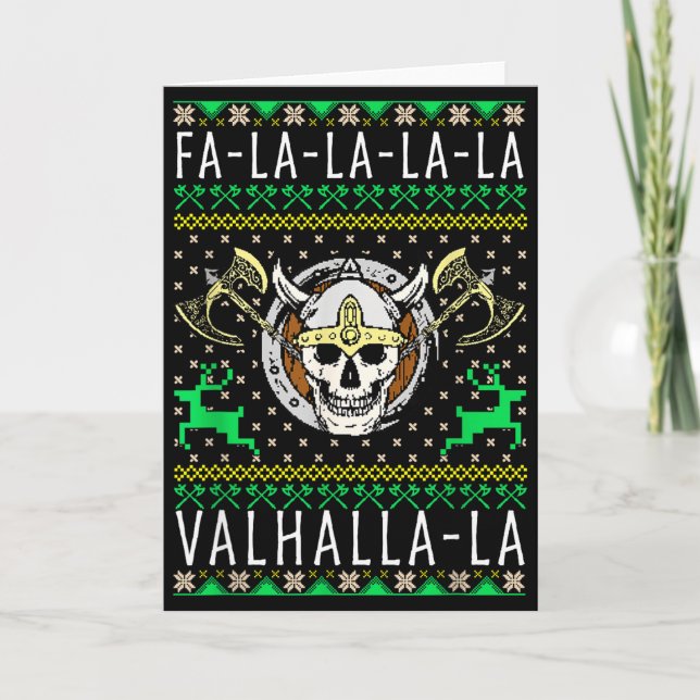 Cartão Fa-la-la-la Valhalla-la Viking God Ugly Christmas  (Frente)