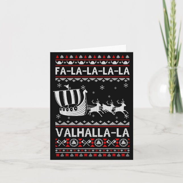 Cartão Fa La La Valhalla Viking Ship Christmas Xmas Ugly  (Frente)