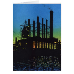 Cartão Fábrica ao Pôr do Sol, Negócios Vintage
