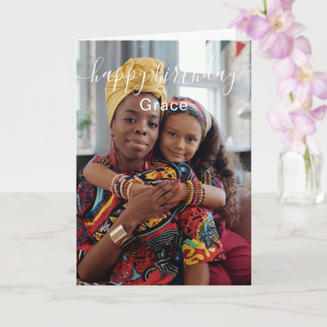 Cartão Faça sua própria foto feliz aniversário personaliz (Orquídea)