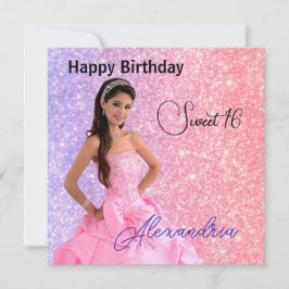 Cartão Fácil Upload de Foto Nome Glamor Girl Aniversário