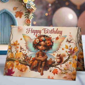 Cartão Fada Afro-Americana da Floresta Feliz Aniversário