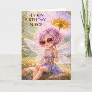 Cartão Fada Caprichosa Dandelion–Sobrinha Feliz Aniversár