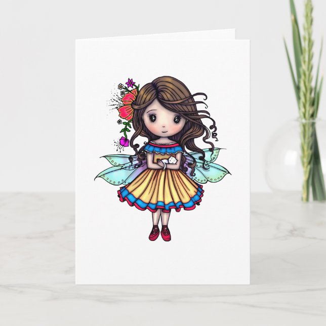 Cartão Fada com ilustração de Kitten Branca (Frente)
