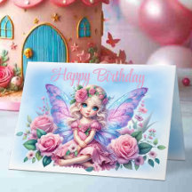 Fada Criança Pequena em Vestido Rosa e Aniversário