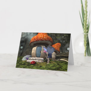 Cartão Fada De Cabelo Rosa Bonito Encontra-Se Com Ladybug