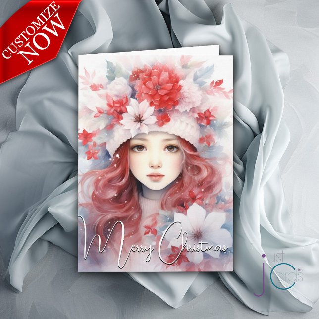 Cartão Fada de Natal das Flores (Customizable Text )