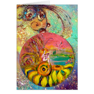 Cartão FADA do azul do rosa do amarelo dos GIRASSÓIS