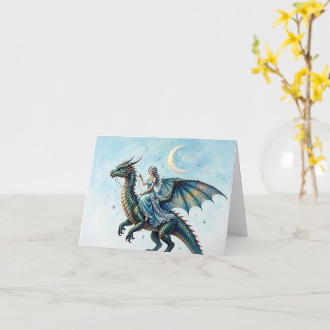 Cartão Fada Dragão Azul Para Qualquer Ocasião (Flor Amarela)