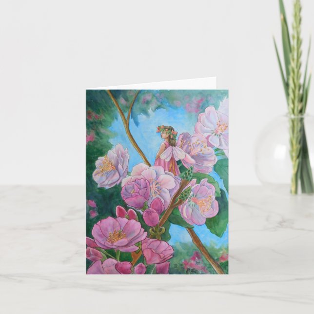 Cartão Fada Entre as Flores de Cerejeira (Frente)