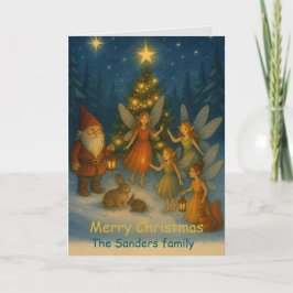Cartão Fadas Caprichosas e Elfos de Natal Personalizado
