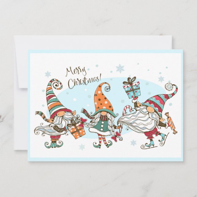 Cartão Fadas de Natal Alegres e Bonitos Gnomo Aquarela Di (Frente)
