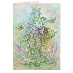 Cartão Fadas e borboletas de flores suspensas