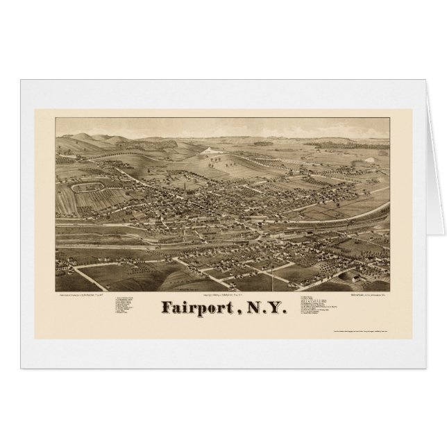 Cartão Fairport, mapa panorâmico de NY - 1885 (Frente Horizontal)