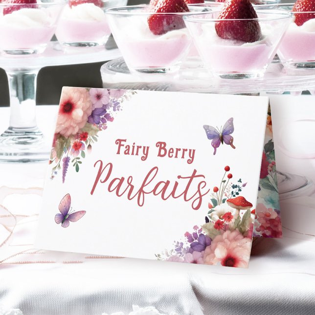Cartão Fairy Berry Parfaits Birthday Buffet Label Card (Fairy Berry Parfaits Fairycore Birthday Party Food Buffet Card)