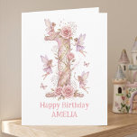 Cartão Fairy First Birthday Pink Number One Girl's 1st<br><div class="desc">Celebrate your little girl's magical first birthday with this enchanting "1" birthday card, decorated inside and out with full editable wording. The whimsical watercolor design of fairies flitting around a large, pink number one is perfect for a 1st birthday. Blooming pink roses, soft green leaves, playful fairies and delicate butterflies...</div>