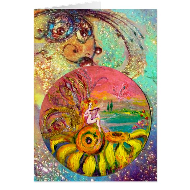 Cartão FAIRY OF SFLOWERS amarelo rosa azul (Frente)