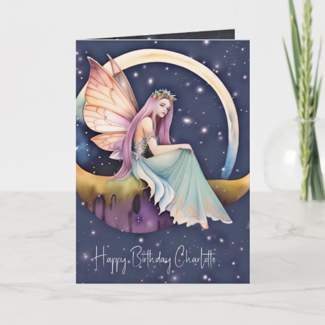 Cartão Fairytala Roxo Watercolor Fairy Birthday (Frente)