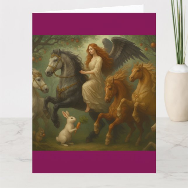 Cartão Fairytale Horses and Angel Folded Greeting Card (Frente)