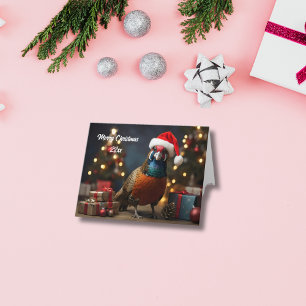 Cartão Faisão usando chapéu de Papai Noel