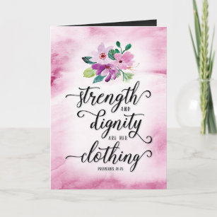 Cartão Faith Bday, Força e Dignidade são suas roupas