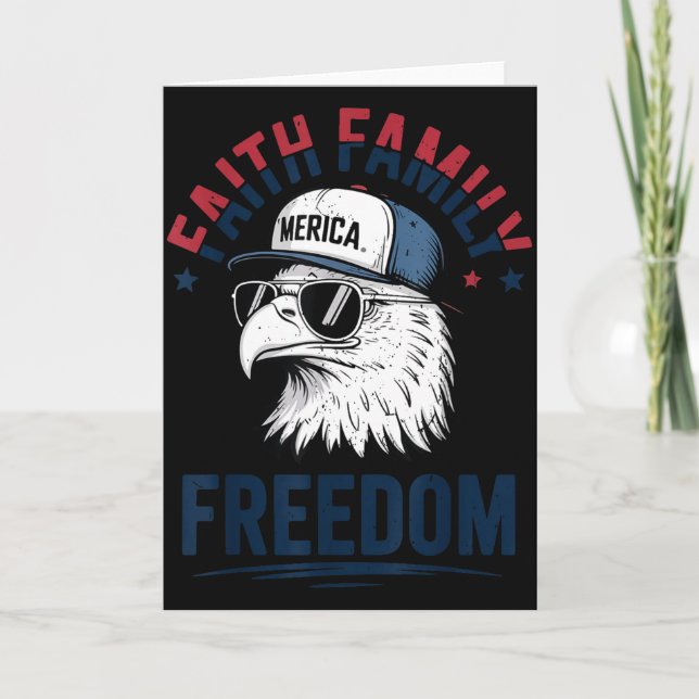Cartão Faith Family Dom Bald Eagle Patriotic Boys America (Frente)