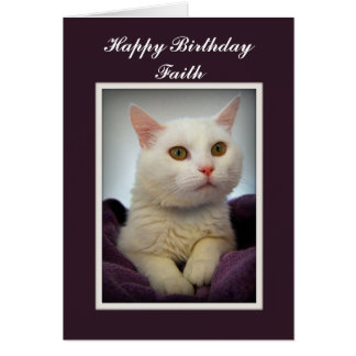 Cartão Faith Happy Birthday White Cat Card