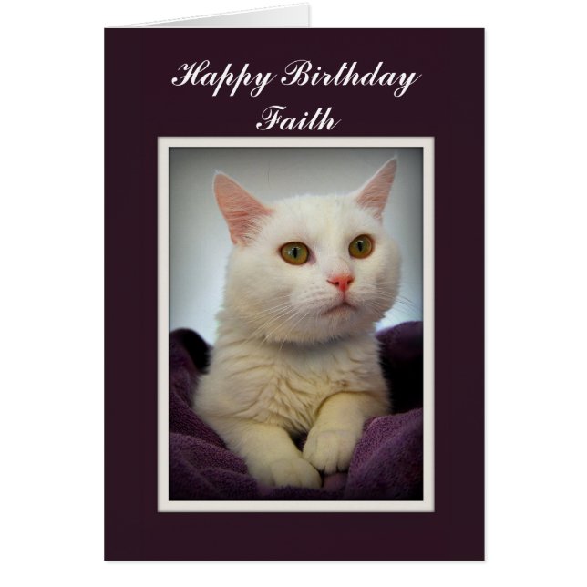 Cartão Faith Happy Birthday White Cat Card (Frente)