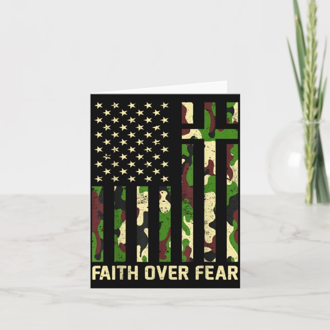 Cartão Faith Over Fear Christian Americn Flag Camouflage  (Frente)