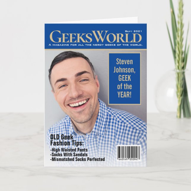 Cartão Fake GeeksWorld Magazine adiciona suas próprias fo (Frente)