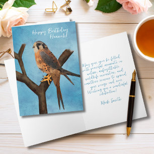 Cartão Falcão Americano Kestrel Aquarela Contemporânea