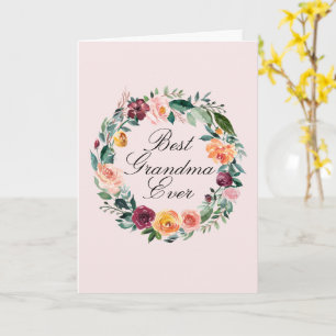 Cartão Fall Autumn Rosa Fllower Floral Wreath Best Grandm