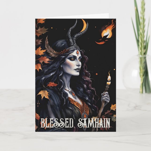 Cartão Fall Forest Abençoada Bruxa Pagan Noite de Samhain (Frente)