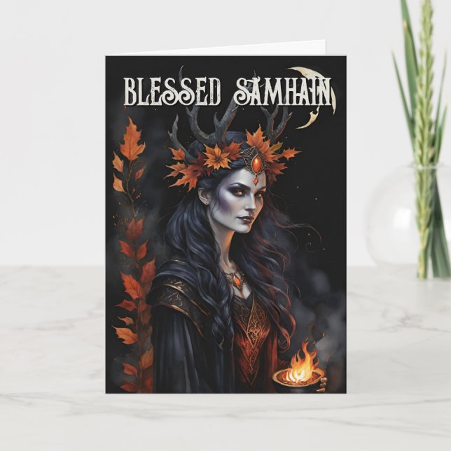 Cartão Fall Forest Abençoada Bruxa Pagan Noite de Samhain (Frente)