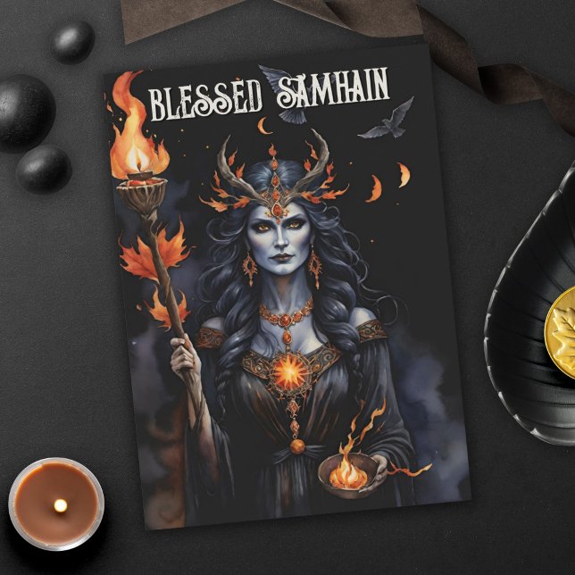 Cartão Fall Forest Abençoada Bruxa Pagan Noite de Samhain (Fall Forest Blessed Samhain Night Pagan Witch Halloween Greeting Card)