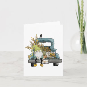 Cartão Fall Gnomo Vintage Truck E Pumpkin