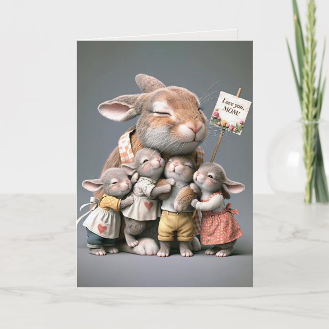 Cartão Família Bunny Para Aniversário De Mãe (Frente)
