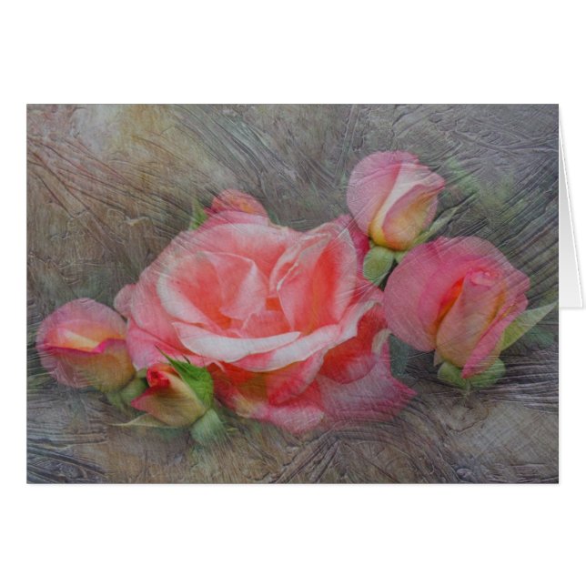 Cartão Família cor-de-rosa Textured (Frente horizontal)