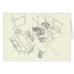 Cartão Família Cozinha Engraçada Comprando Mess de cima d