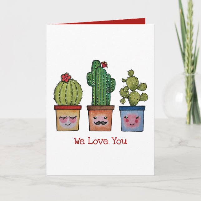 Cartão Família Cute Cactus Em Aquarela (Frente)
