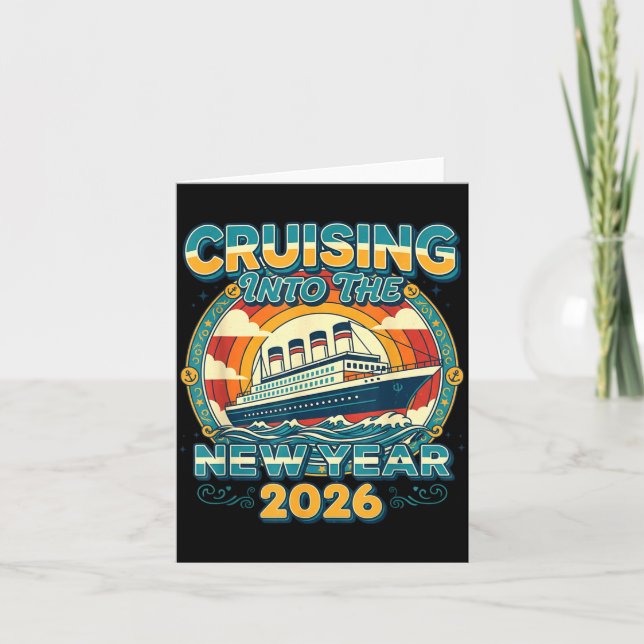 Cartão Família de celebração de Ano Novo de 2026 Cruising (Frente)