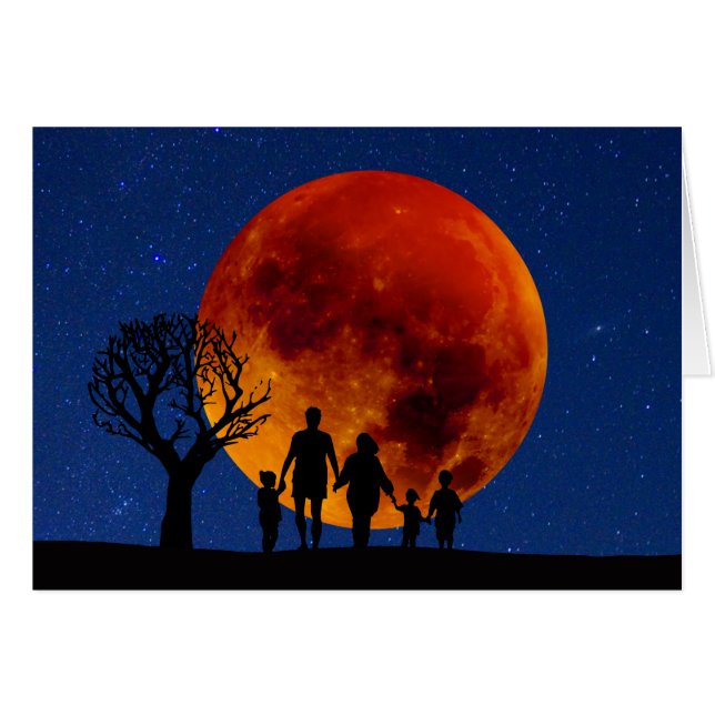 Cartão Família de Eclipse Lunar de Lua Sanguínea (Frente Horizontal)