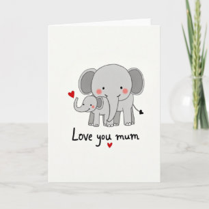 Cartão Família de Elefante Cinza Doce